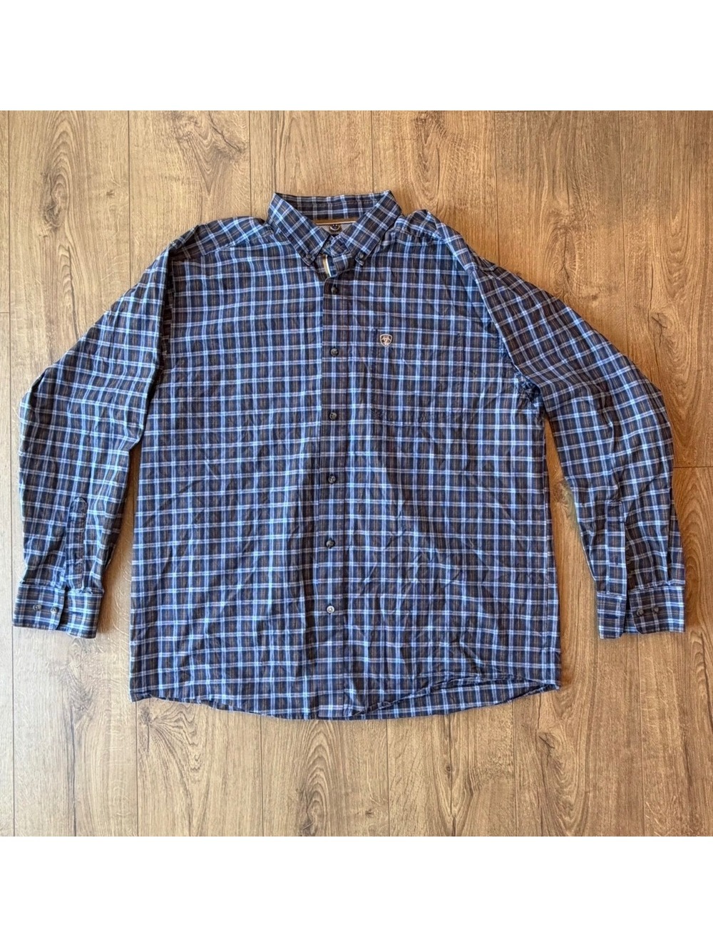 Ariat Pro Series Mens XL Stretch Button Up Navy Blue Plaid